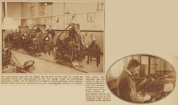 872935 Collage van 2 foto's betreffende de in 1907 opgerichte School voor de Grafische Vakken (Jutfaseweg 3) te ...